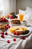 ai generado un delicioso comida con un taza de café en un mesa foto