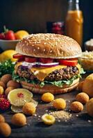 AI generated A delicious cheeseburger with fresh toppings photo