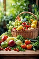 AI generated A colorful assortment of fresh vegetables in a basket photo