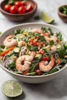 AI generated A delicious shrimp and avocado salad with fresh cilantro and red onion photo