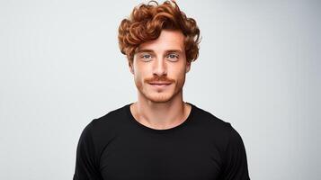 AI generated Curls red haired adult man smiling tenderly ai generated portrait image photo