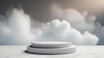 AI generated Tranquil soft clouds ai generated podium round stage mockup photo