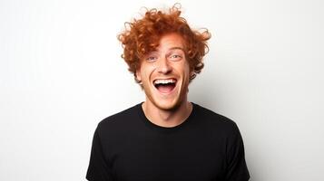 AI generated Ginger curly guy laughing excited ai generated portrait image photo