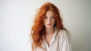 AI generated Freckled beautiful redhead woman ai generated portrait image photo