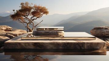 AI generated Tree cliff edge ai generated stage podium mockup photo