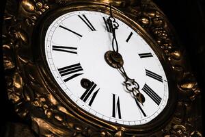 Close up number of Ancient Clock five o clock for vintage background photo