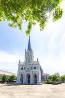 Beautiful Christian Church In The Blue Sky Thailand landmark in samutsongkram photo