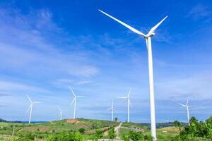 Wind turbine fields in the village for electricity generation landmark at Khao Kho District, Phetchabun Province important tourist spot in Thailand photo