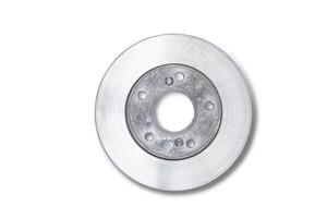 Old disk brake of car with rust and wear and tear from use on the white background photo