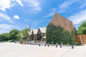 Kanchanaburi Modern Coffee shop and Restaurant in nature view with blue sky,Keeree Mantra Restaurant ,Thailand landmark in Kanchanaburi photo