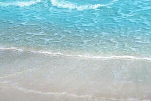 Close up Soft beautiful ocean wave on sandy beach for background photo