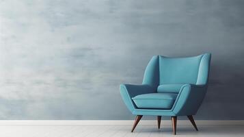 ai generado moderno azul Sillón en elegante minimalista interior foto