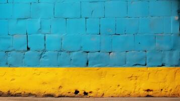 AI generated Aged Blue Wall with Yellow Baseboard, Perfect for Textured Background, Grunge, and Urban Decay Themes photo