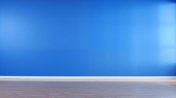 AI generated Empty Room with Blue Wall and Wooden Floor, Suitable for Interior Mockups photo