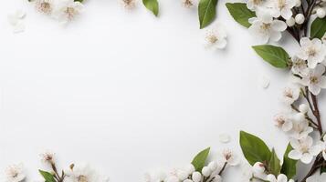 AI generated Cherry Blossoms Frame on White Background photo