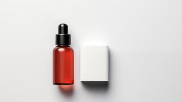 AI generated Single Red Serum Bottle with White Box on Clean Background photo