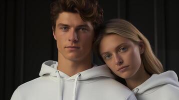 AI generated Casual Fashionable Couple in White Hoodies photo