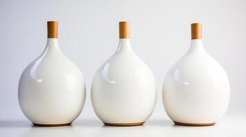 AI generated Elegant Ceramic Vases with Wooden Details on White Background photo