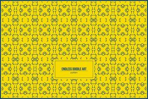 unique endless doodle art pattern with bright yellow background vector