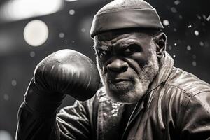 AI generated Determined African Boxer Ready for Fight, Ideal for Sports Campaigns photo