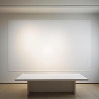 AI generated Minimalist Art Gallery Interior with Illuminated Blank Canvas photo