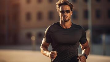 AI generated Confident Male Runner in Urban Morning Light photo