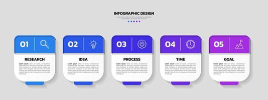 Modern business infographic template with 5 options or steps icons. vector