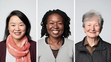 AI generated Collage of diverse women's portraits, representing multiculturalism and inclusion photo