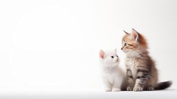 AI generated Two Adorable Kittens Gazing Lovingly, Perfect for Greeting Cards and Pet Blogs, White Backdrop photo