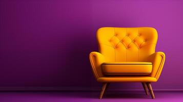 AI generated Bold yellow armchair on purple, suited for interior design, modern living spaces photo