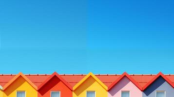 AI generated Colorful Residential Facades Under Blue Sky, Ideal for Real Estate, Architecture, and Vibrancy Concepts photo