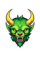 AI generated Green devil dog head mascot illustration png