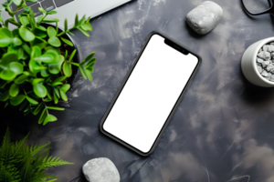 AI generated Phone Screen Mockup in a Minimalistic Setting, Top View Elegance png