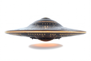 AI generated UFO, alien spaceship isolated on transparent background, Close up of flying saucer, Alien abduction concept png