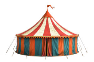 ai gegenereerd circus tent geïsoleerd Aan transparant achtergrond, gestreept koepel van op reis circus in amusement park png