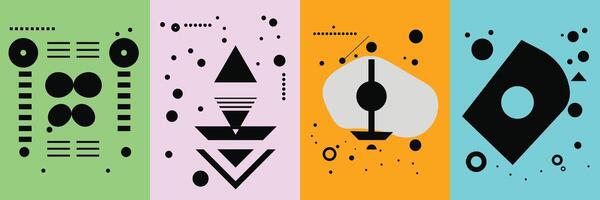 Retro futuristic vector minimalistic Posters with silhouette basic figures, extraordinary graphic elements, Modern monochrome print brutalism