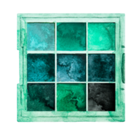 Green eye shadow isolated top view. Watercolor makeup. For postcards and banner. png