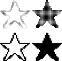 black white star pixel icon set vector
