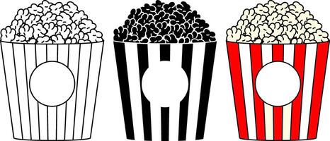 outline silhouette popcorn icon set vector