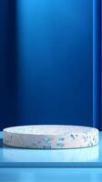 AI generated Blue Terrazzo Pedestal with Golden Accents for Stylish Display photo