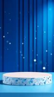 AI generated Minimalist Terrazzo Podium on Blue Mosaic Background for Exhibits photo