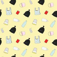 Various Plastic waste. Pollution problem, Recycling, zero waste seamless pattern vector