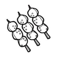 cute black and white meatballs and pork ball with sticks cartoon object on white background, vector doodle art