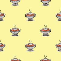 tom yum kung or Thai spicy soup with shrimp and pot object seamless pattern background, vector doodle art