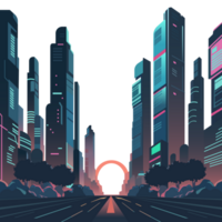 abstrato futuro cidade Horizonte com arco, retro ilustração, plano ilustração com transparente fundo png