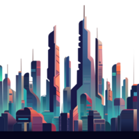 abstract future city skyline, retro illustration, flat illustration with transparent background png