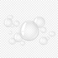 agua burbuja. jabón burbuja, cristal vaso pelota. belleza producto, humedad, protección de la piel transparente burbujas parte superior vista, dispersión salpicaduras vector