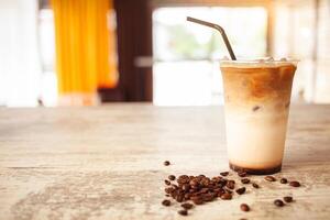 Ice latte coffee summer refreshing drink in cafe photo