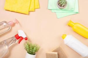 Eco-friendly clean, cleaning products in the house. photo