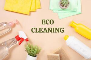Eco-friendly clean, cleaning products in the house. photo